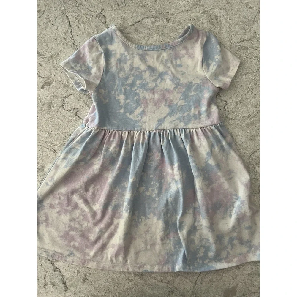 Cat &‎ Jack Girls 4T Tie Dye Short Sleeve Empire Waist Dress Blue Purple Cream